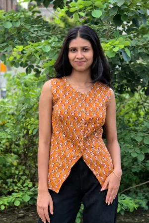 Sanganer print long waistcot style top
