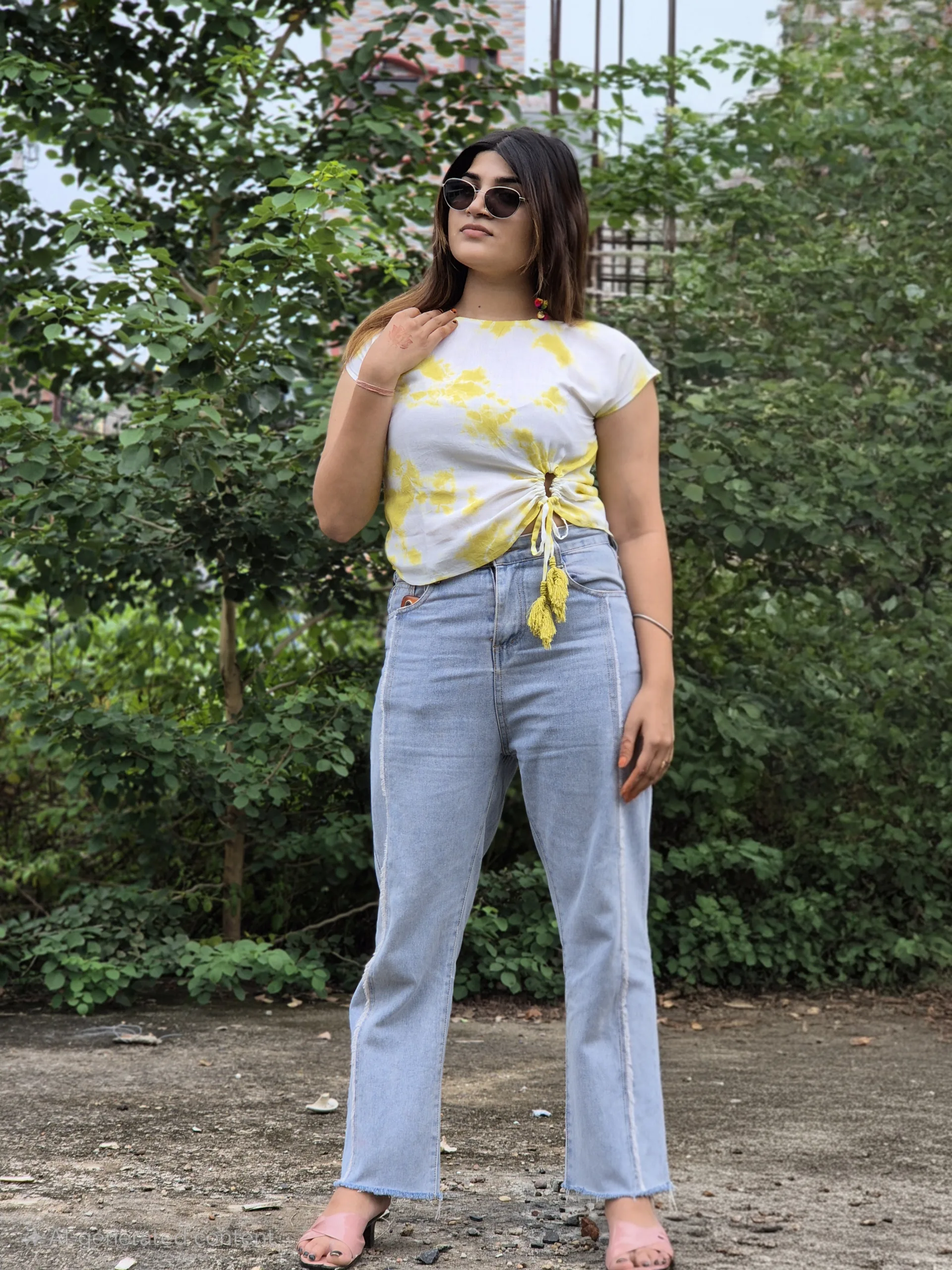 Siya Tie-Dye Cotton Top with Macramé Tassels - Image 2