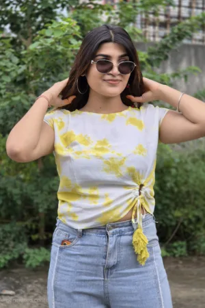 Siya Tie-Dye Cotton Top with Macramé Tassels | Breathable Summer Wear