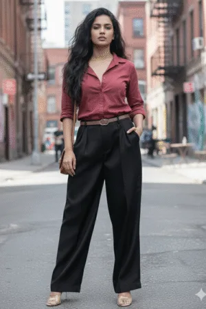 High-Waist Pleated Black Korean Wide-Leg Trousers