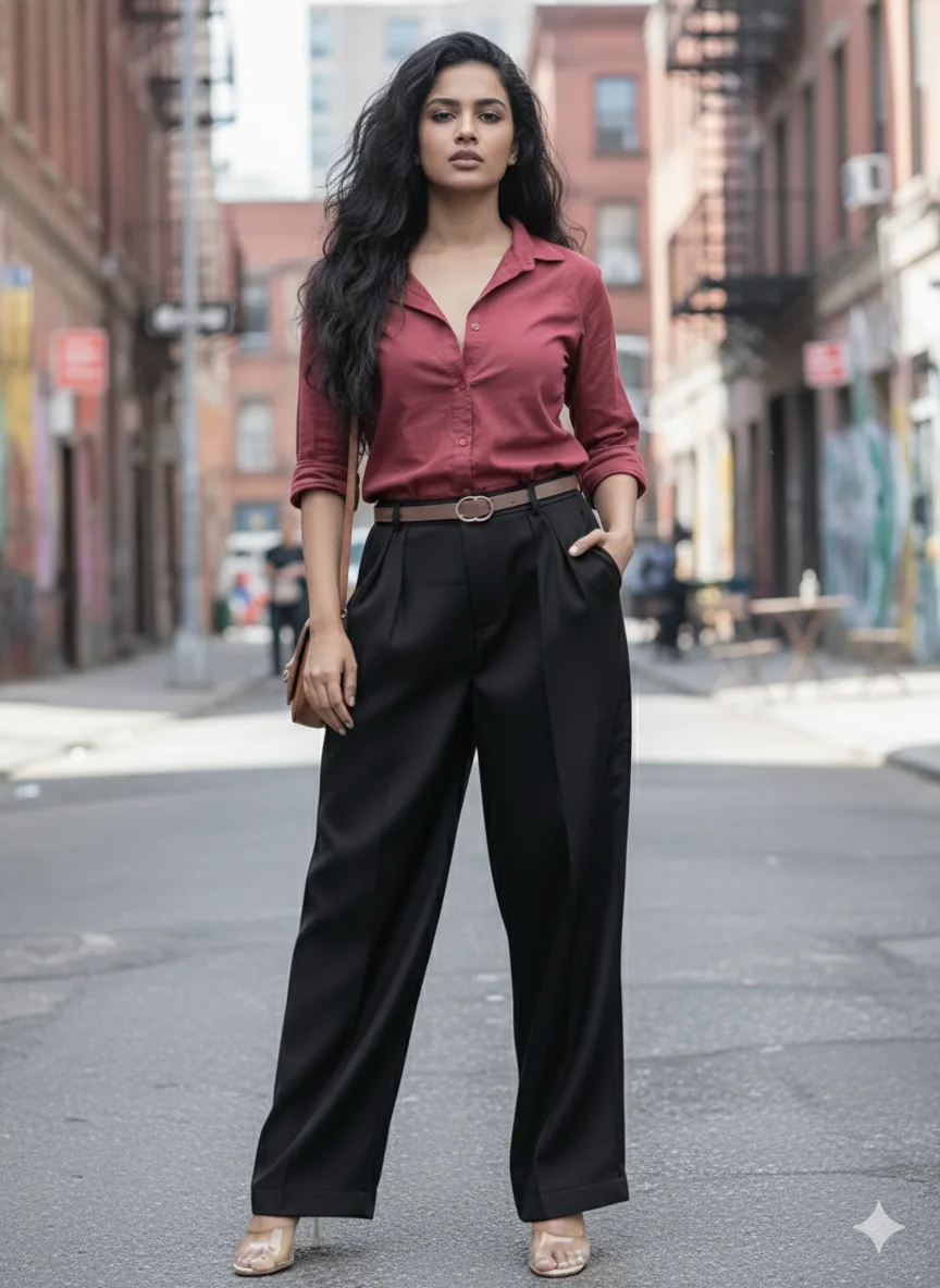 High-Waist Pleated Black Korean Wide-Leg Trousers