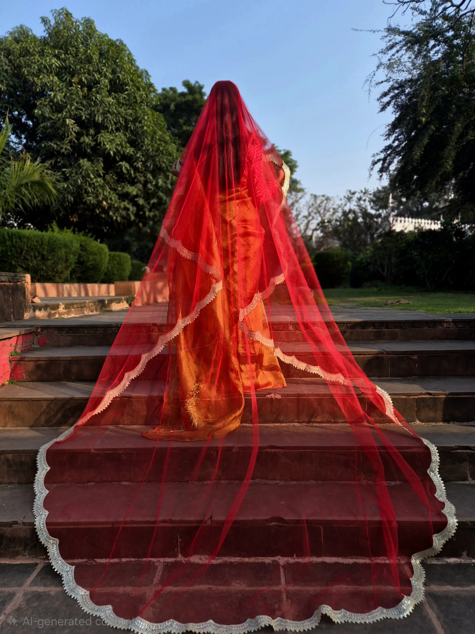 Bridal Ghunghat Veil with Scalloped Border | 4 Meter Royal Bridal Entry Veil - Image 4