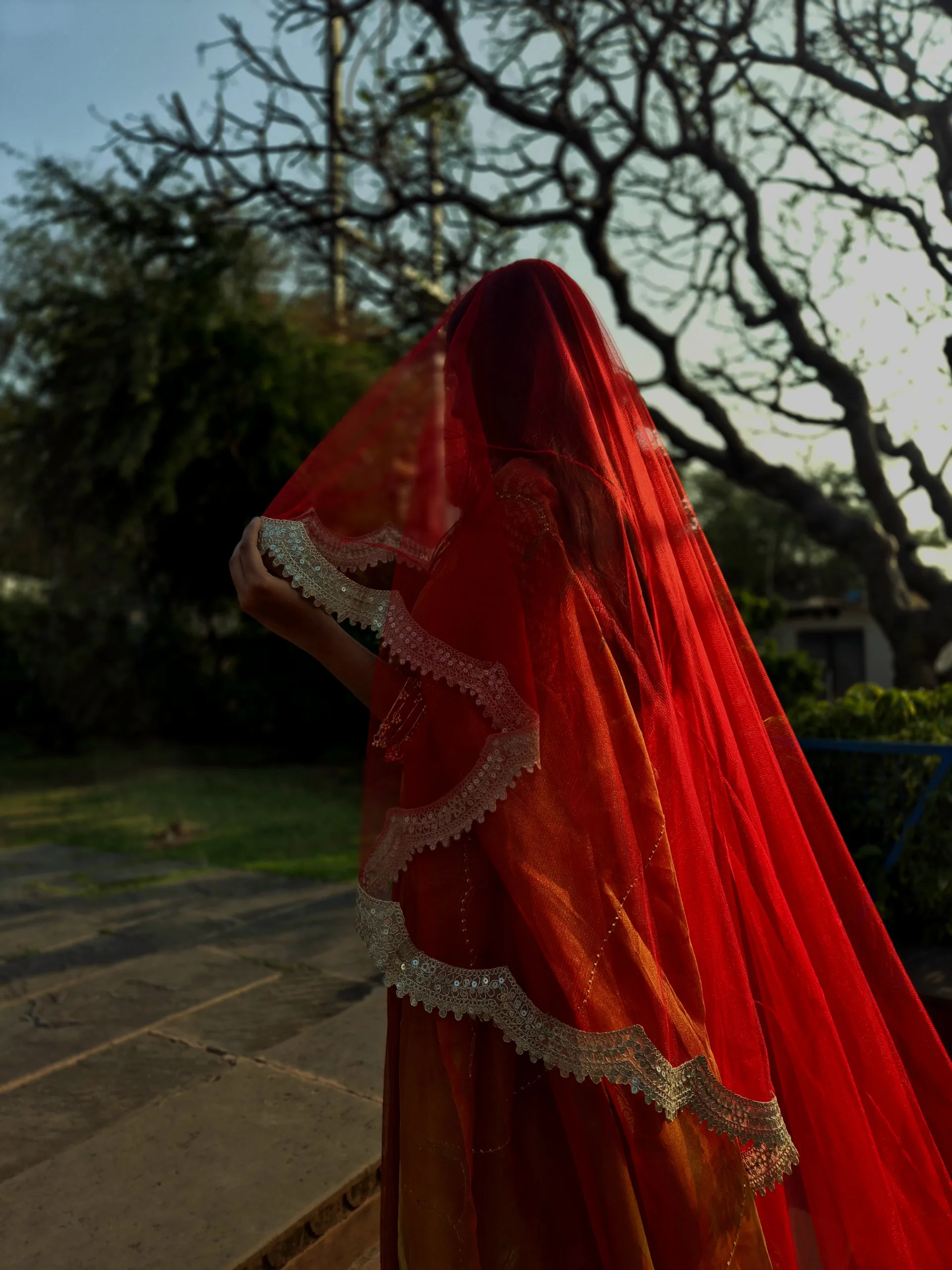 Bridal Ghunghat Veil with Scalloped Border | 4 Meter Royal Bridal Entry Veil