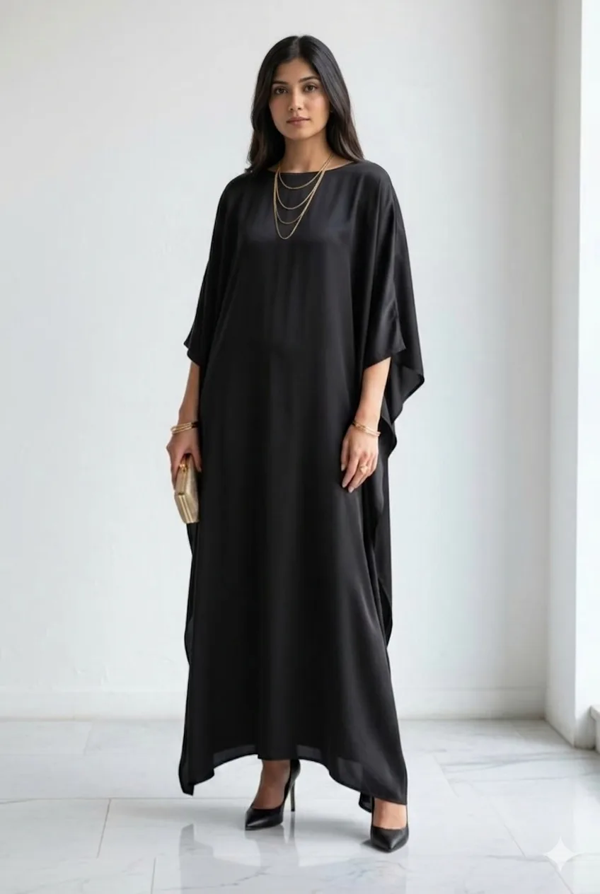 Black Kaftan One Piece Dress for Women | Elegant Full Length Loose Fit Dress - Image 2