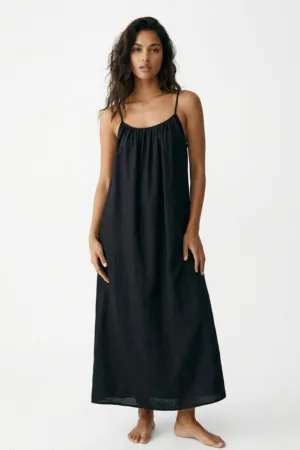 Women’s Black Rayon Strappy Full Length Maxi Dress | Backless One Piece Dress|