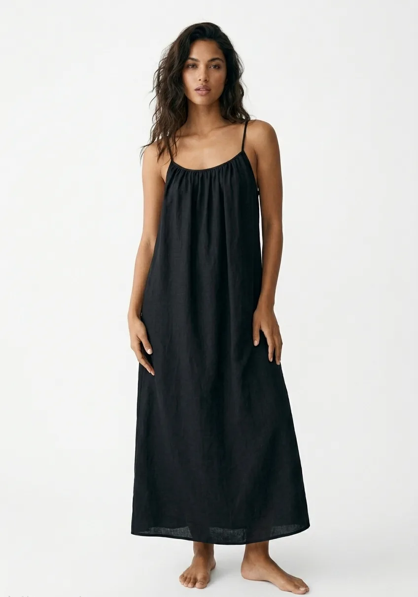 Women’s Black Rayon Strappy Full Length Maxi Dress | Backless One Piece Dress|