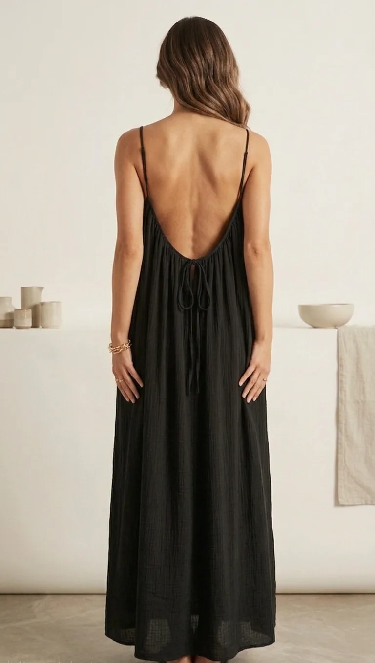 Women’s Black Rayon Strappy Full Length Maxi Dress | Backless One Piece Dress| - Image 3