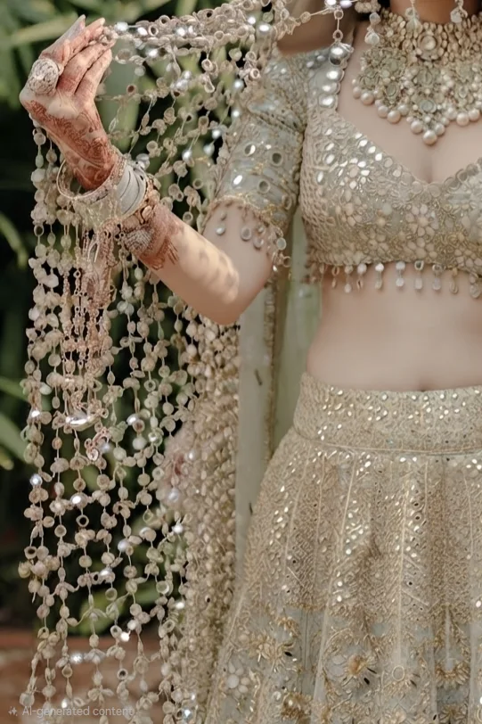 Bridal Mirror Work Jali Dupatta | Designer Wedding Dupatta with Intricate Mirror Embroidery | Heavy Bridal Dupatta for Bride - Image 5