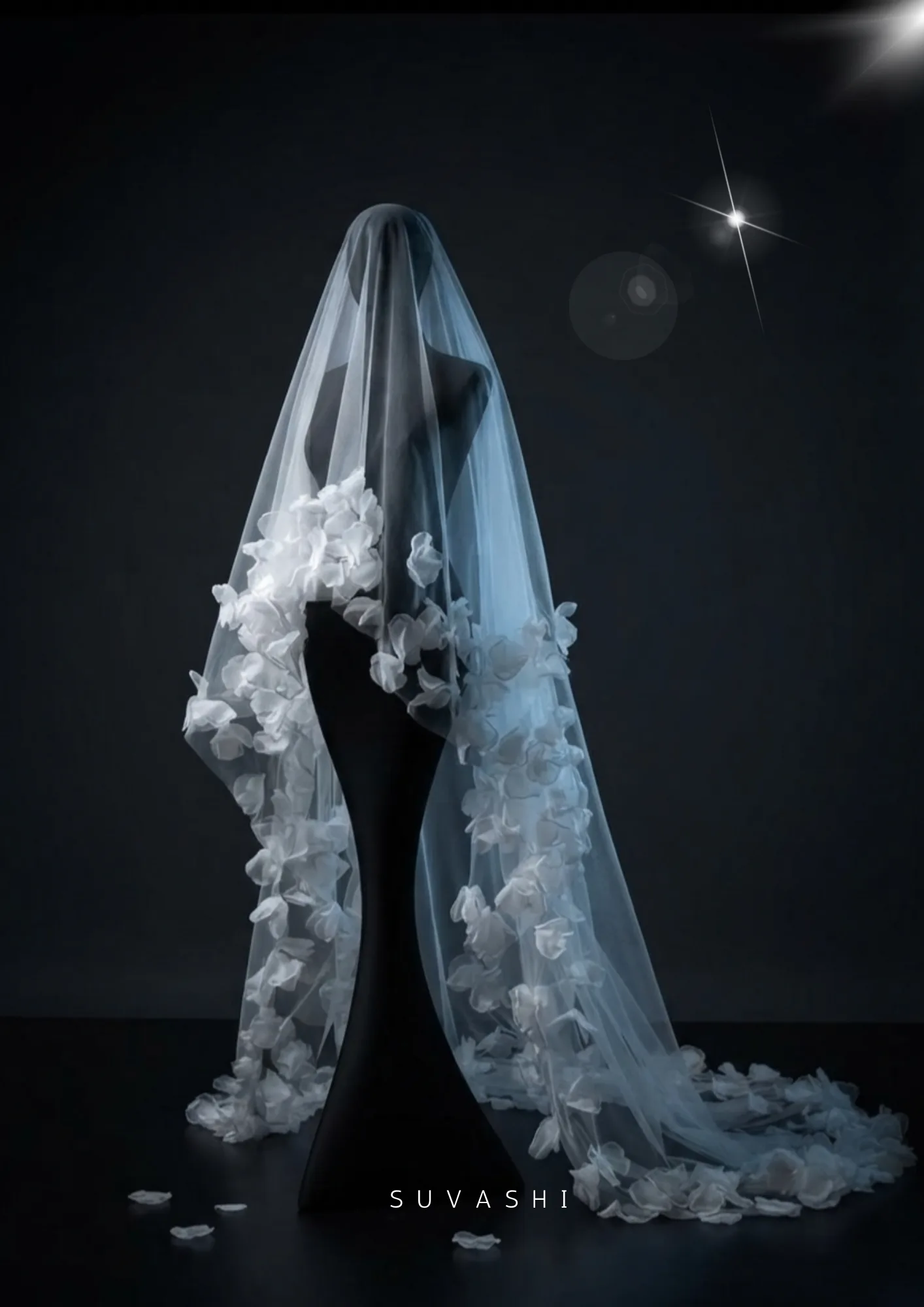 3D Organza Flower Bridal Veil | Soft Net Wedding Veil for Bride | Romantic Floral Cathedral Veil
