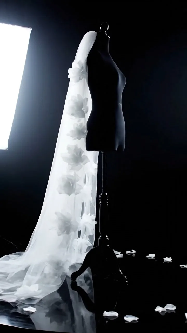 Suvashi White Cathedral Bridal Veil | 3D Organza Flower Border Wedding Veil for Christian Bride - Image 4