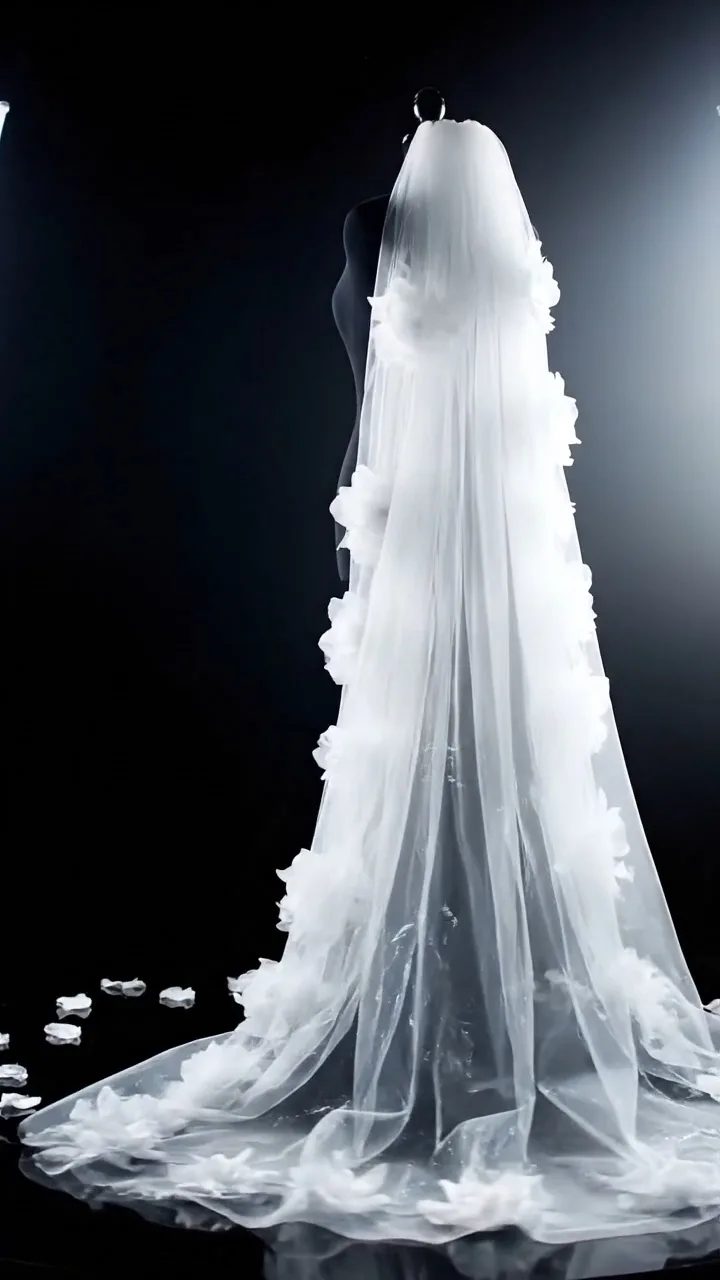 Suvashi White Cathedral Bridal Veil | 3D Organza Flower Border Wedding Veil for Christian Bride - Image 3