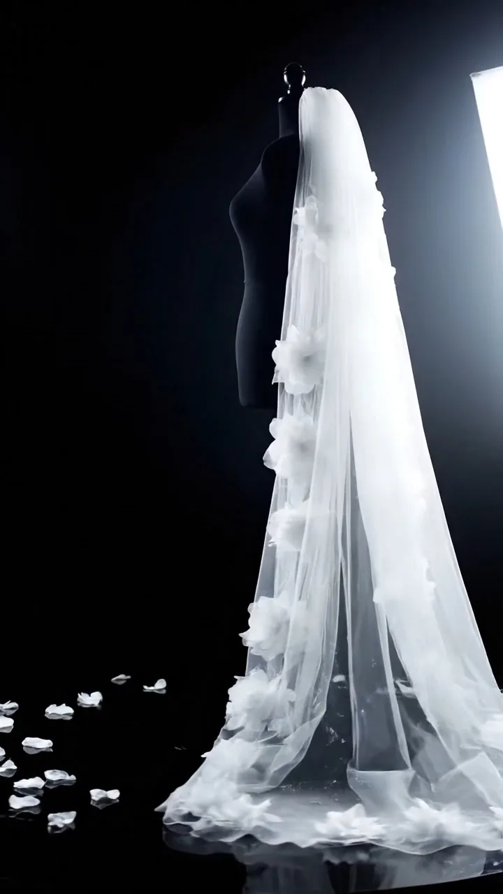 Suvashi White Cathedral Bridal Veil | 3D Organza Flower Border Wedding Veil for Christian Bride - Image 2